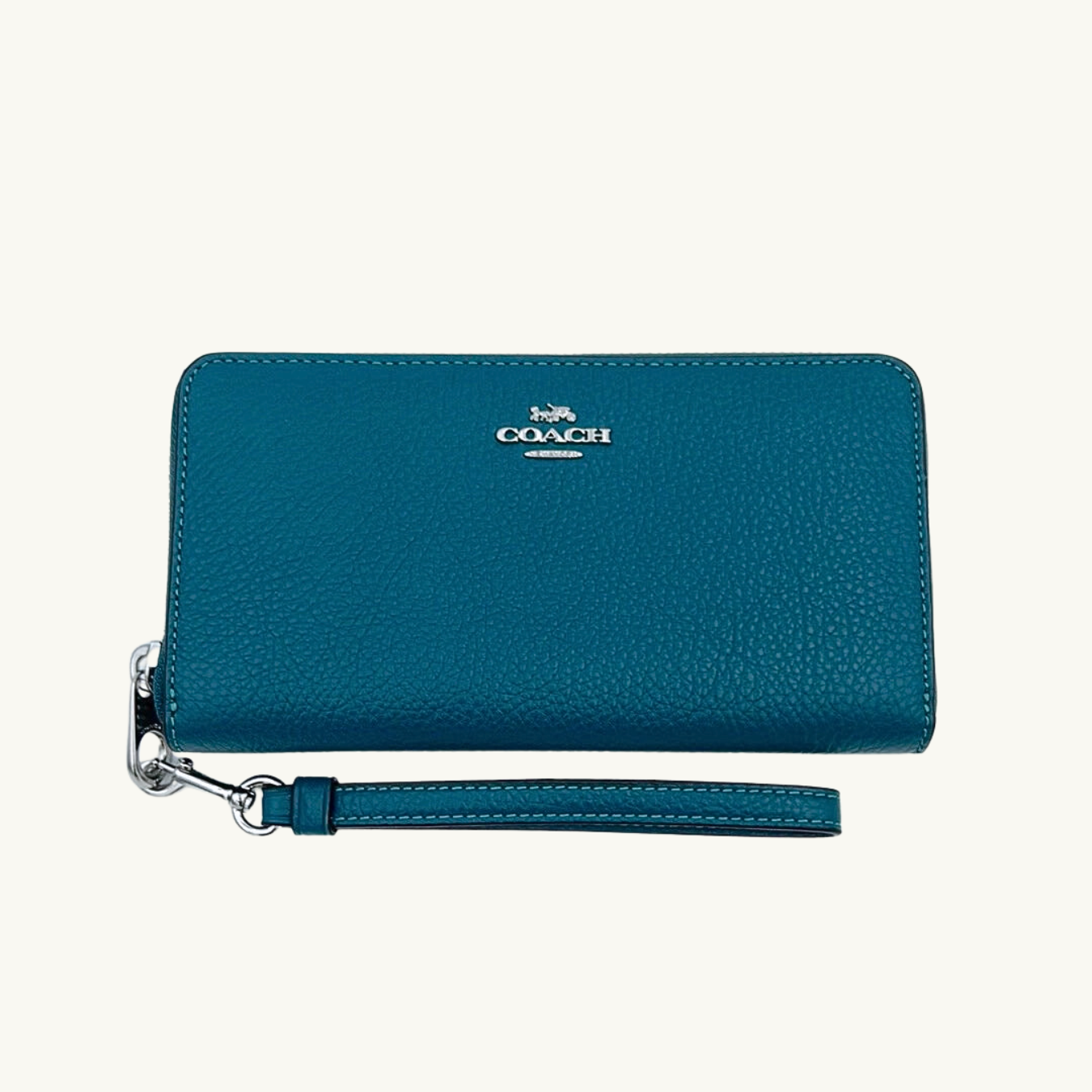 コーチ 長財布 / LONG ZIP AROUND WALLET / ディープターコイズ ペブルレザー