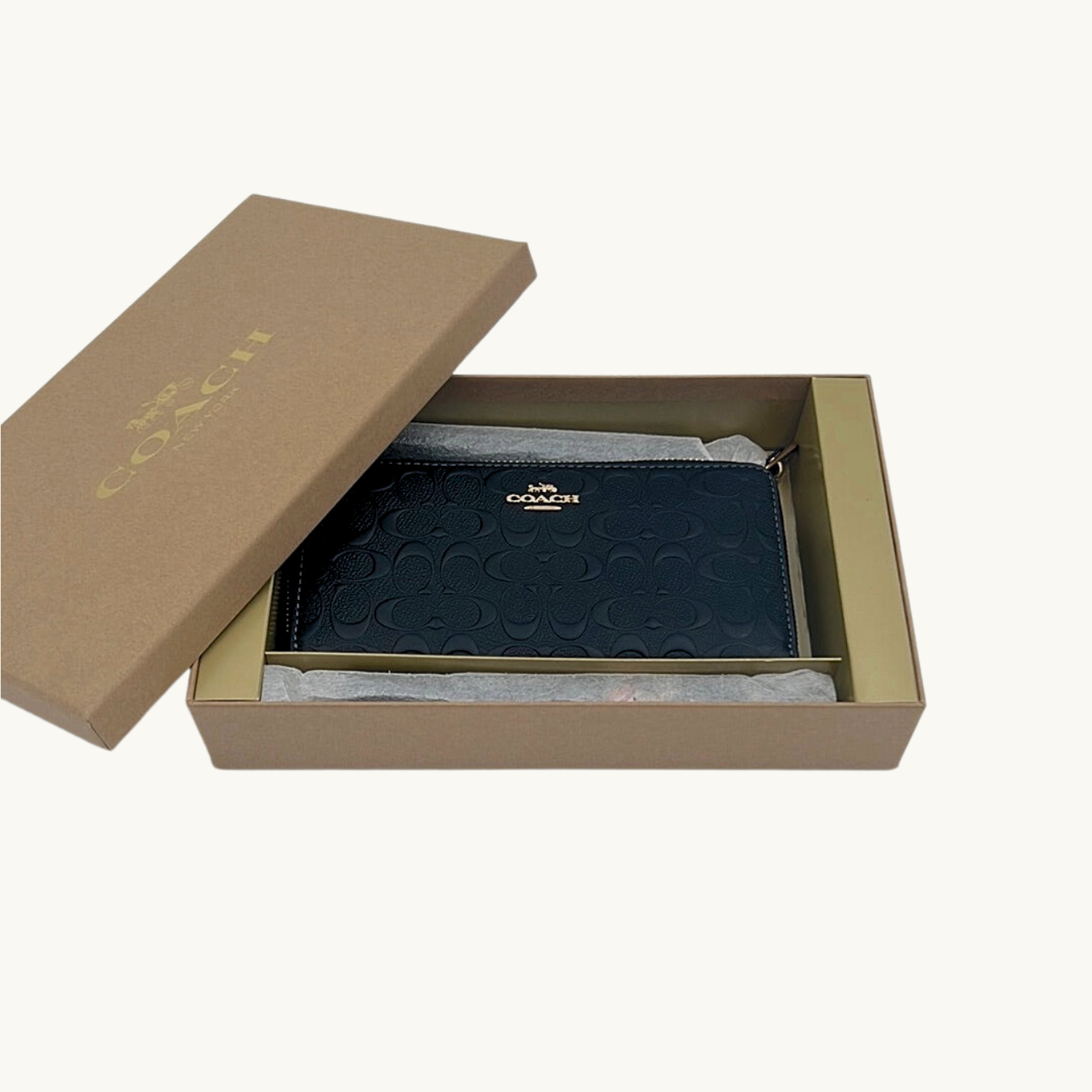 コーチ 長財布 (箱付き) / LONG ZIP AROUND WALLET / ブラック シグネチャークロスグレインレザー