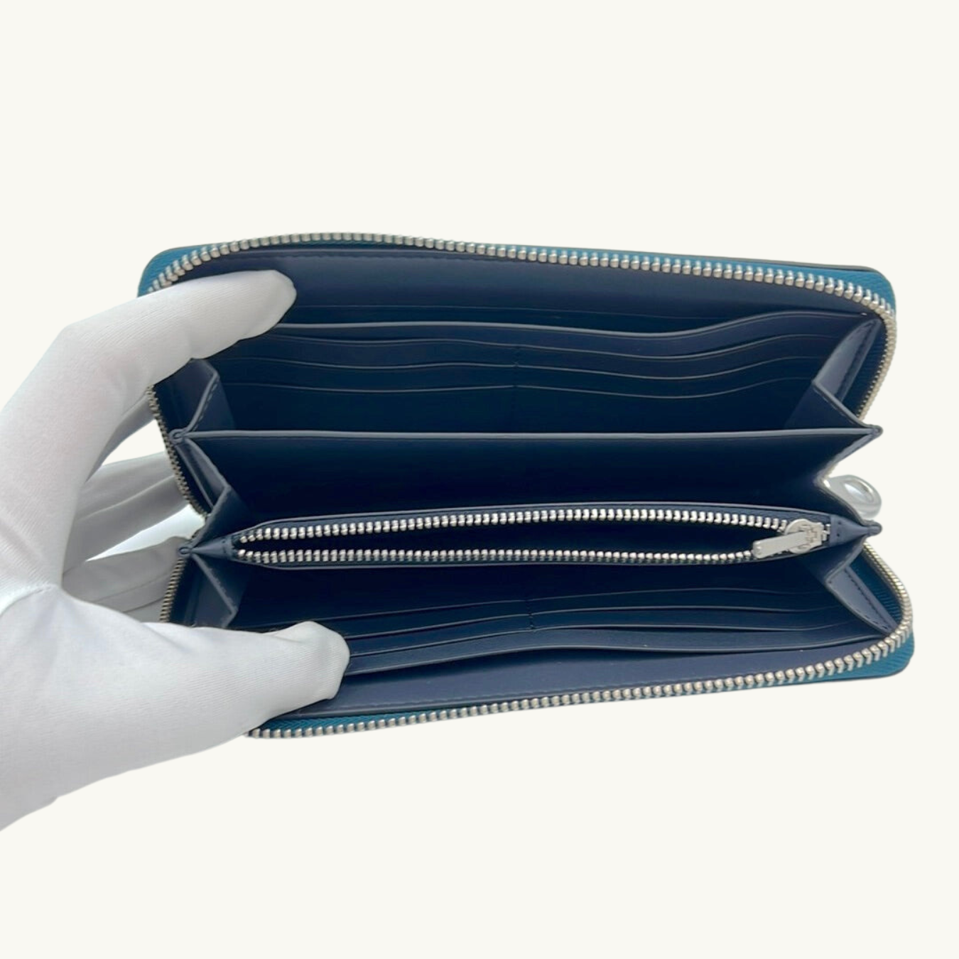 コーチ 長財布 / LONG ZIP AROUND WALLET / ディープターコイズ ペブルレザー