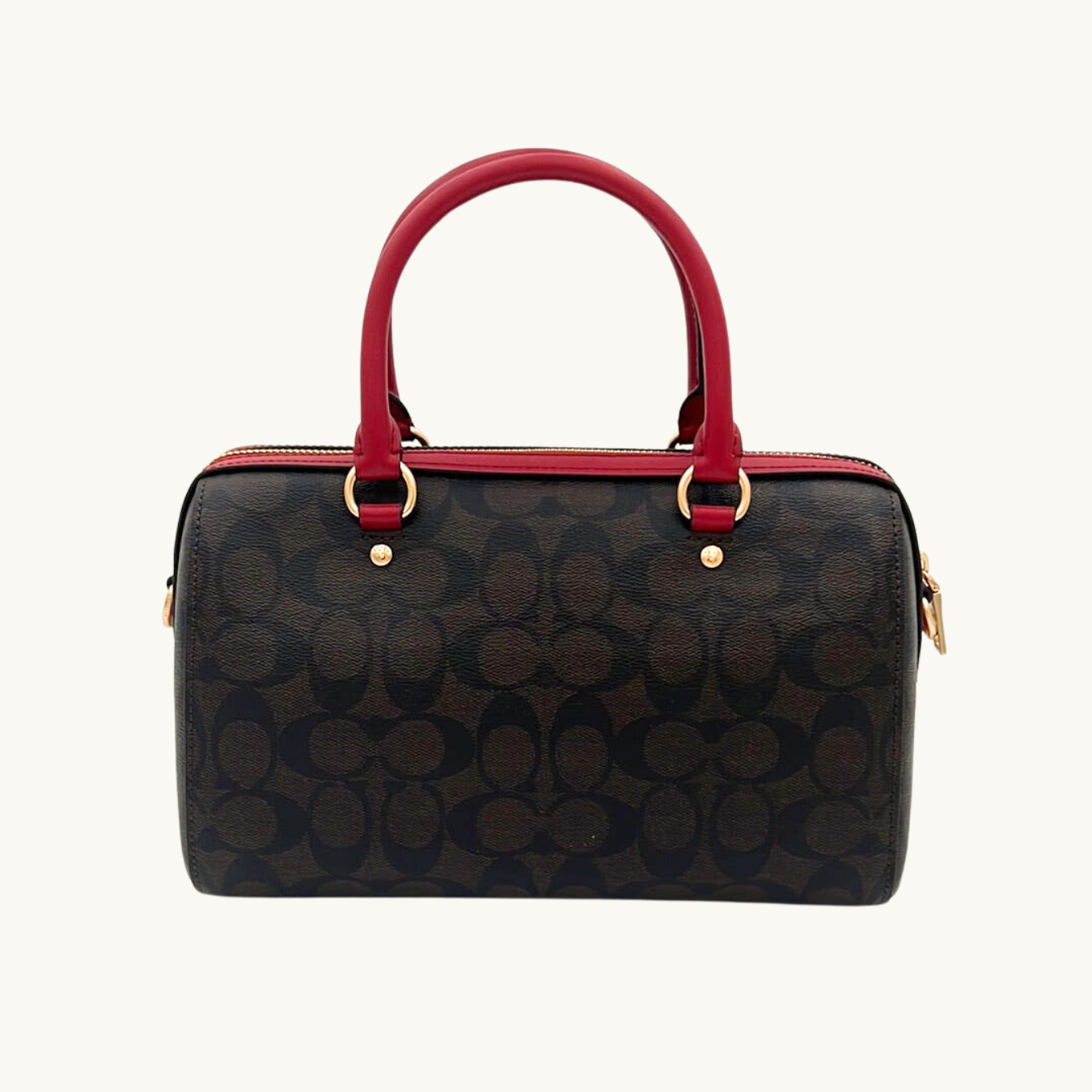 コーチ ハンドバッグ ショルダーバッグ / ROWAN SATCHEL / ブラウン レッド シグネチャーコーテッドキャンバス