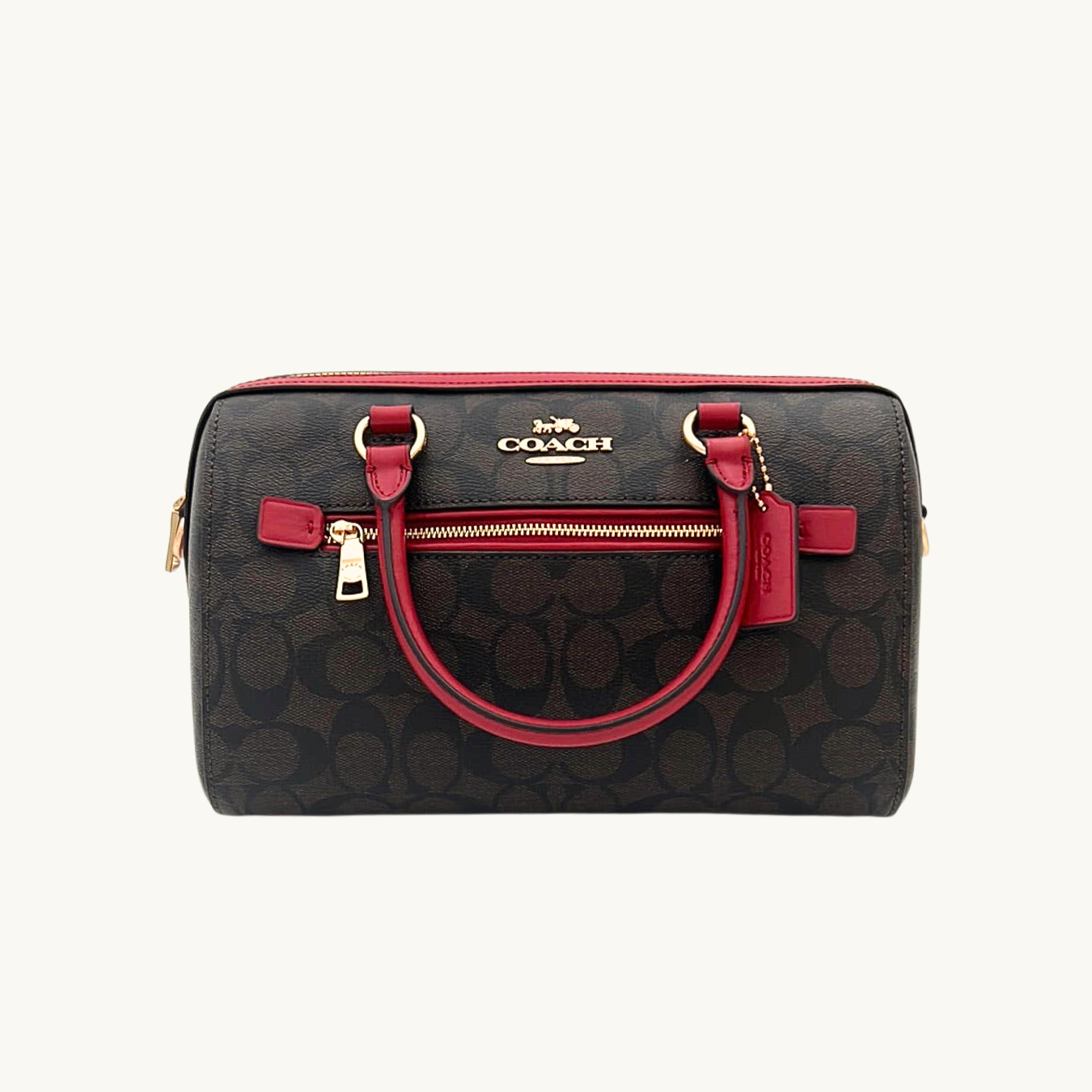 コーチ ハンドバッグ ショルダーバッグ / ROWAN SATCHEL / ブラウン レッド シグネチャーコーテッドキャンバス