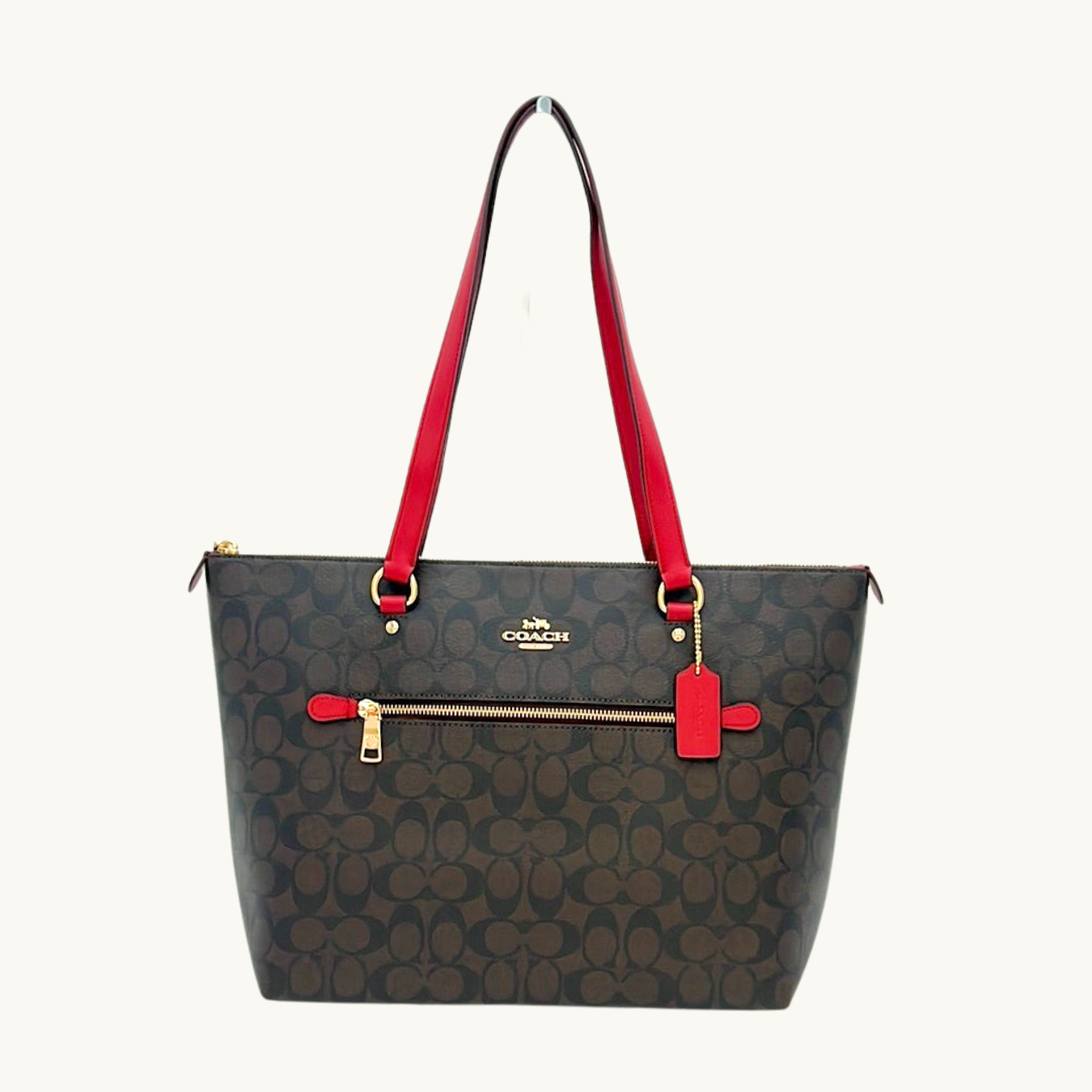 コーチ ギャラリー トートバッグ レディース / GALLERY TOTE IN SIGNATURE CANVAS / ブラウン レッド シグネチャーキャンバス