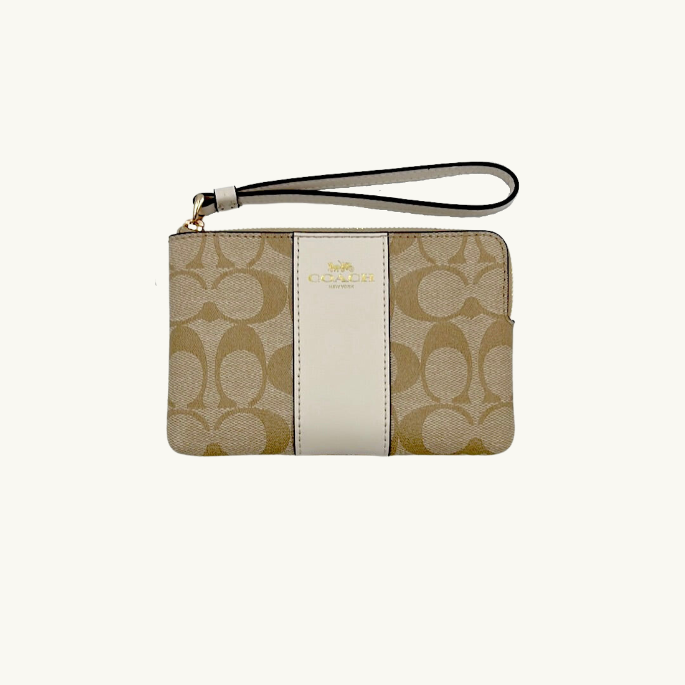 コーチ ポーチ / CORNER ZIP WISTLET IN SIGNATURE CANVAS / ライトカーキ チョーク シグネチャーキャンバス