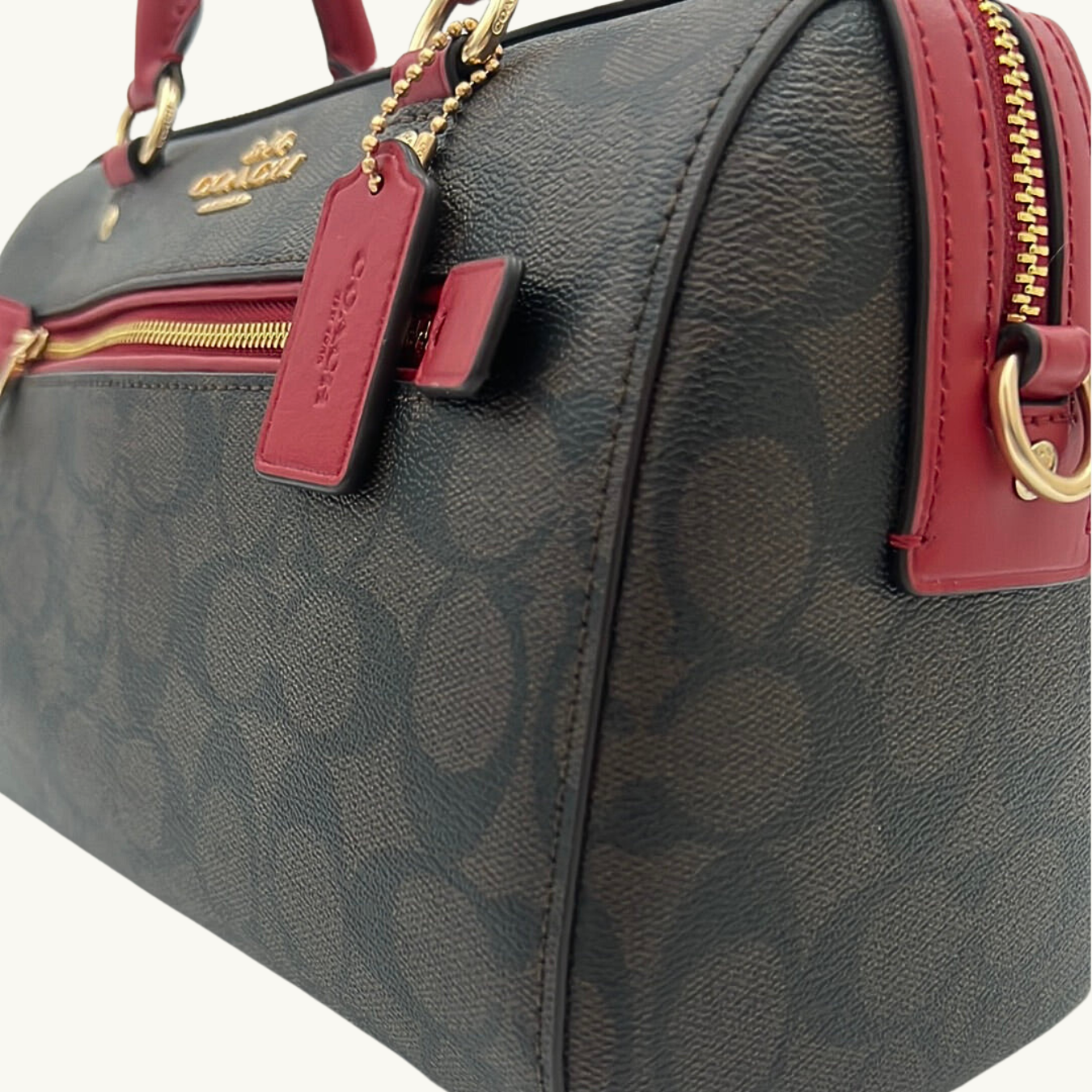 コーチ ハンドバッグ ショルダーバッグ / ROWAN SATCHEL / ブラウン レッド シグネチャーコーテッドキャンバス