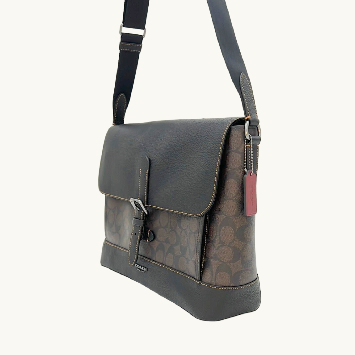 コーチ ブリーフケース メンズ / HUDSON MESSENGER IN SIGNATURE CANVAS / マホガニー ブラック シグネチャーキャンバス&ペブルレザー