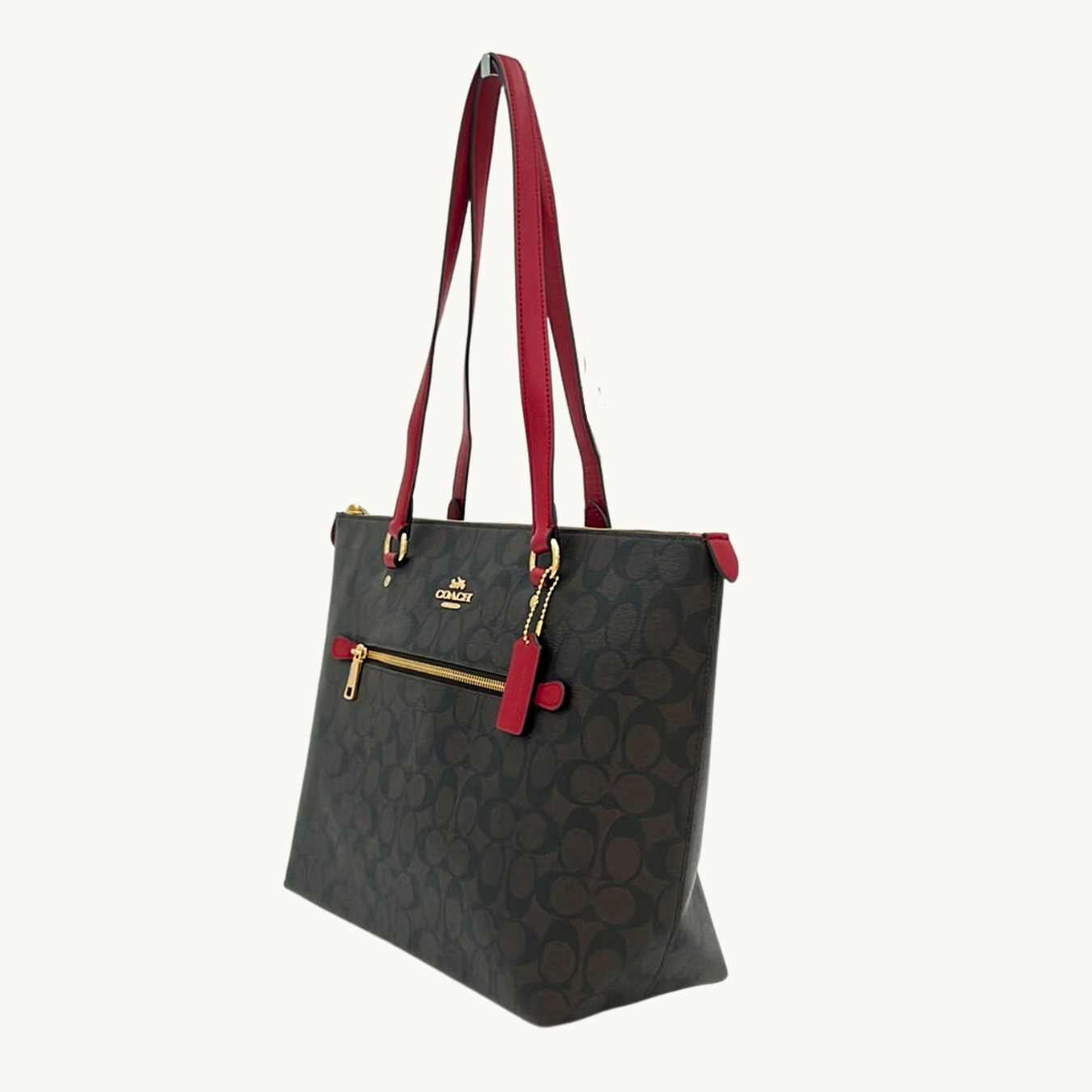 コーチ ギャラリー トートバッグ レディース / GALLERY TOTE IN SIGNATURE CANVAS / ブラウン レッド シグネチャーキャンバス