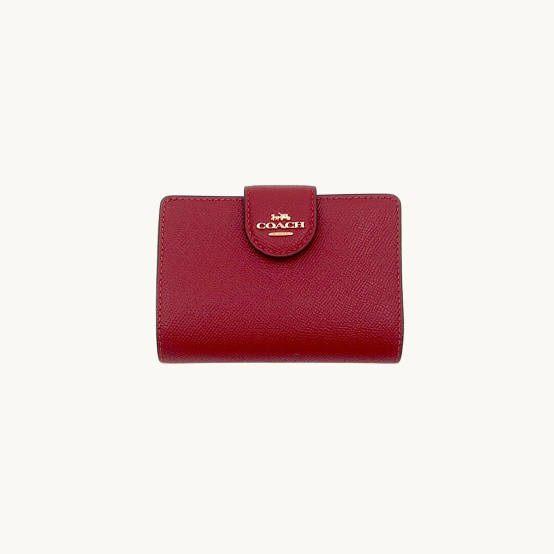コーチ 二つ折り財布 / MEDIUM CORNER ZIP WALLET / レッド クロスグレインレザー
