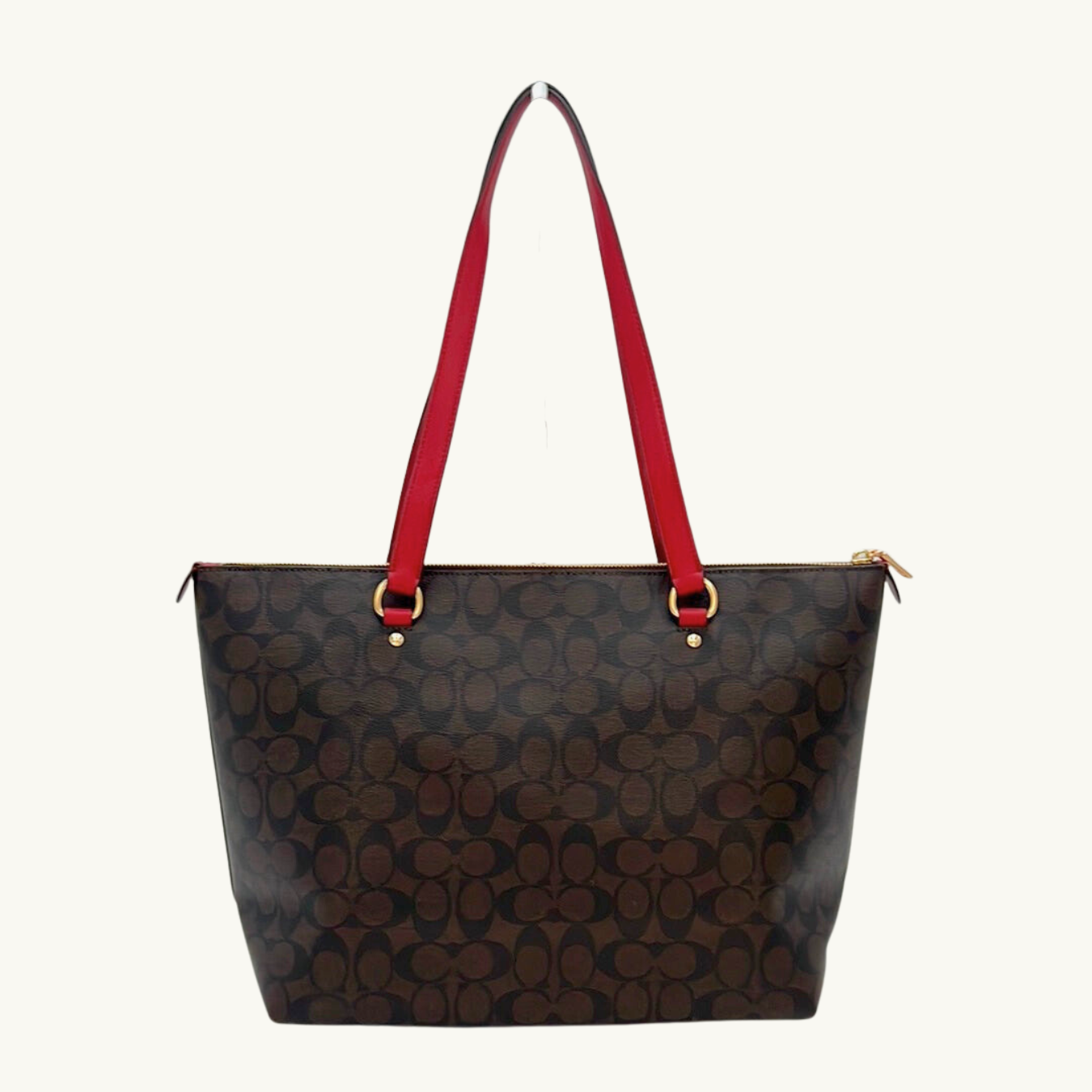 コーチ ギャラリー トートバッグ レディース / GALLERY TOTE IN SIGNATURE CANVAS / ブラウン レッド シグネチャーキャンバス