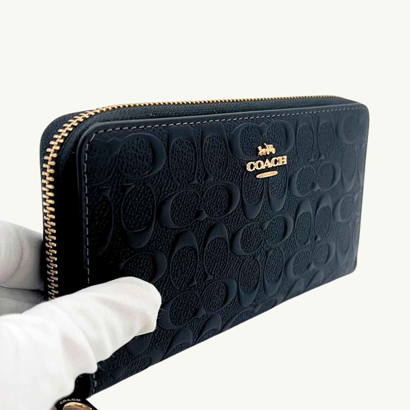 コーチ 長財布 (箱付き) / LONG ZIP AROUND WALLET / ブラック シグネチャークロスグレインレザー
