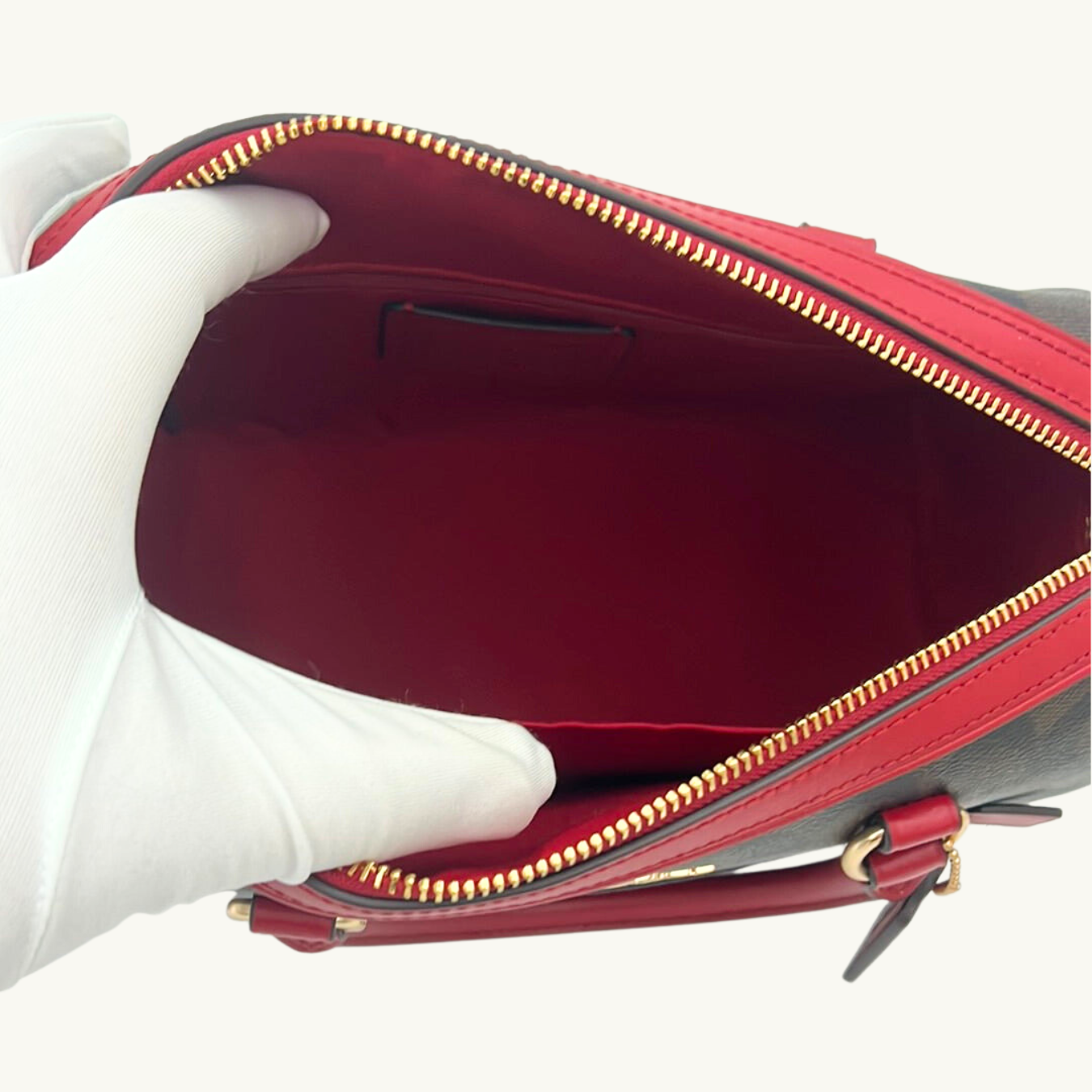 コーチ ハンドバッグ ショルダーバッグ / ROWAN SATCHEL / ブラウン レッド シグネチャーコーテッドキャンバス