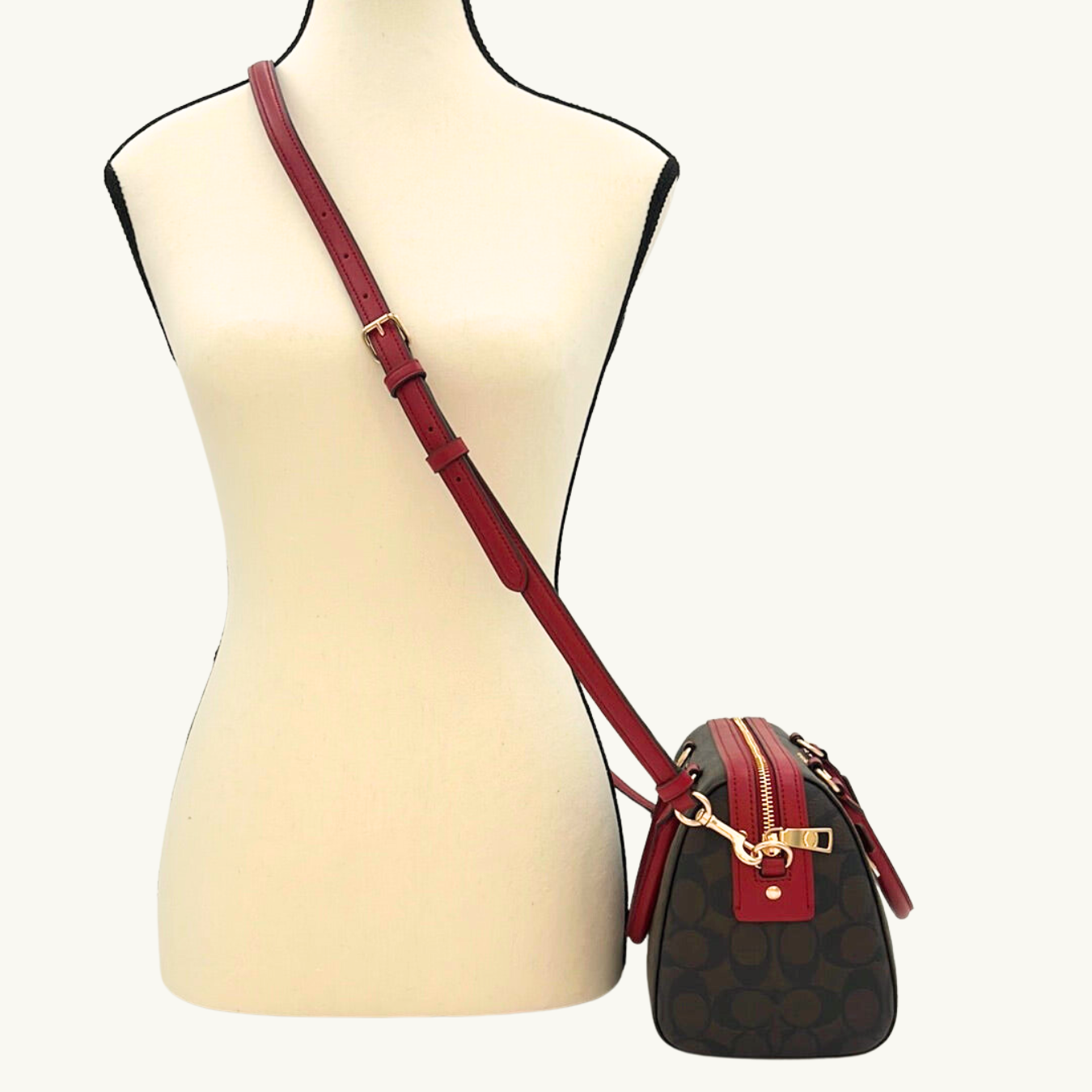 コーチ ハンドバッグ ショルダーバッグ / ROWAN SATCHEL / ブラウン レッド シグネチャーコーテッドキャンバス