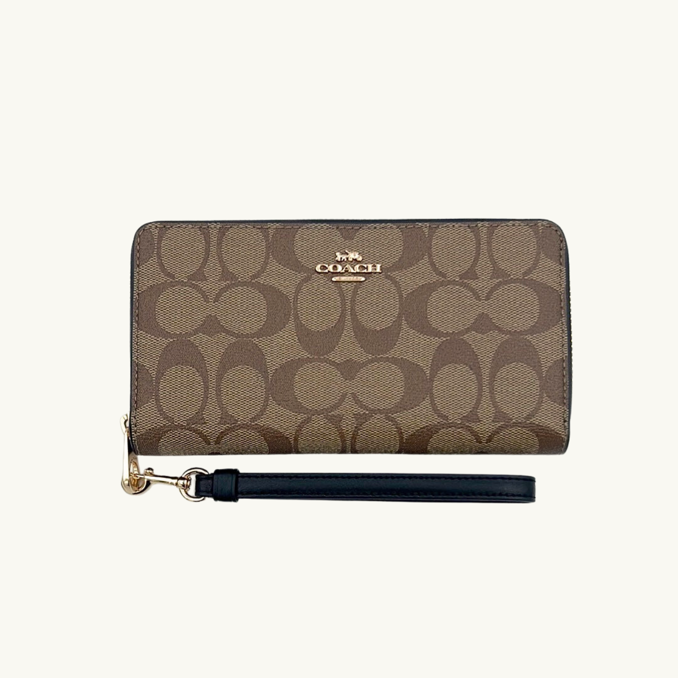 コーチ 長財布 / LONG ZIP AROUND WALLET / カーキ ブラック シグネチャーキャンバス