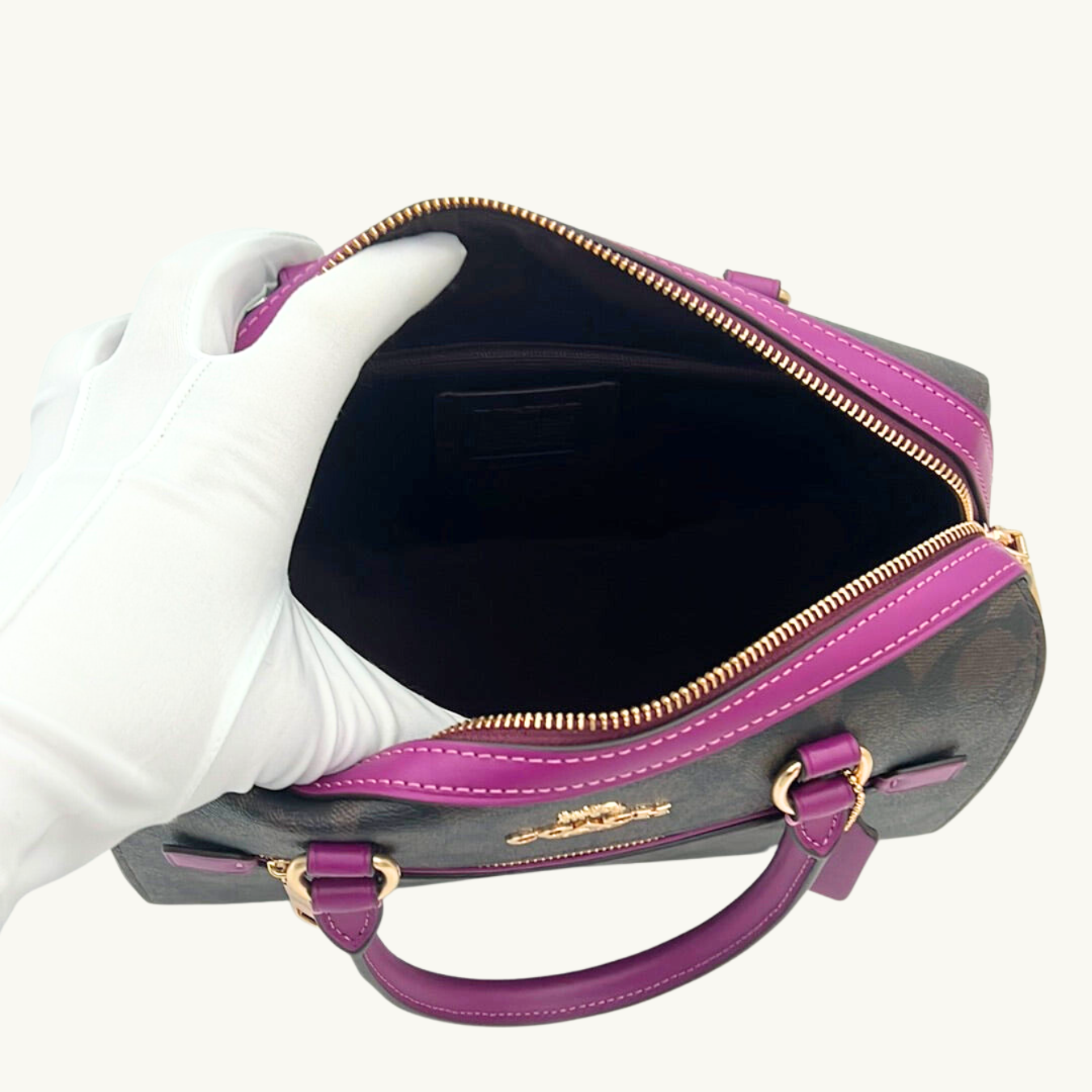 コーチ ハンドバッグ ショルダーバッグ / ROWAN SATCHEL / ブラウン ダークマゼンタ シグネチャーコーテッドキャンバス