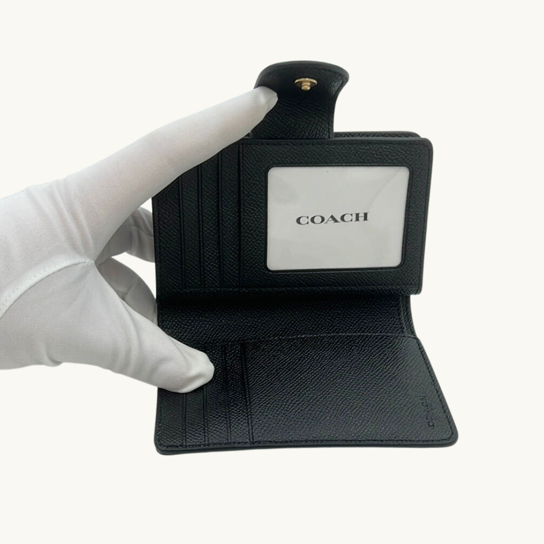 コーチ 二つ折り財布 / MEDIUM CORNER ZIP WALLET / ブラック クロスグレインレザー