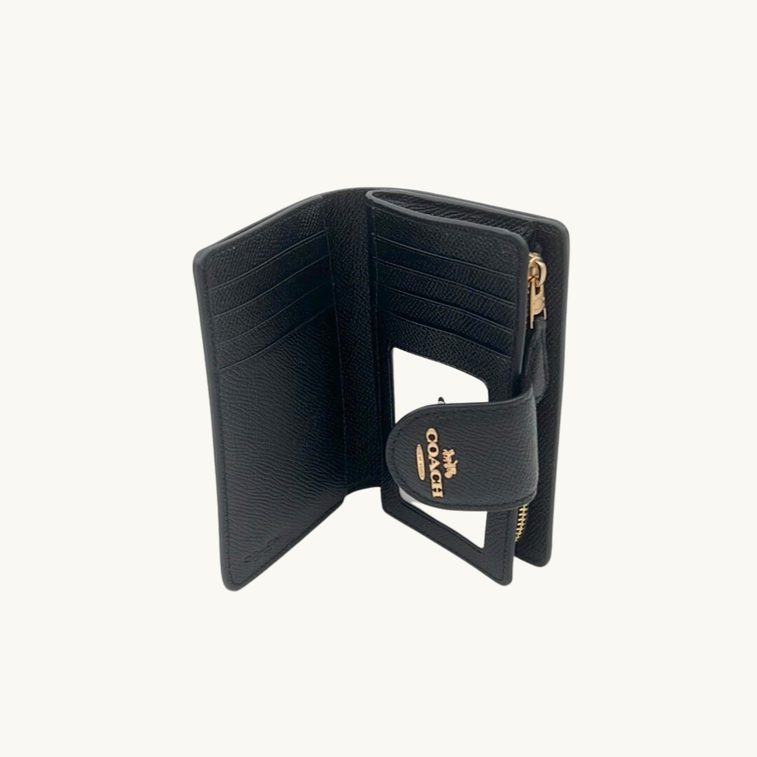 コーチ 二つ折り財布 / MEDIUM CORNER ZIP WALLET / ブラック クロスグレインレザー