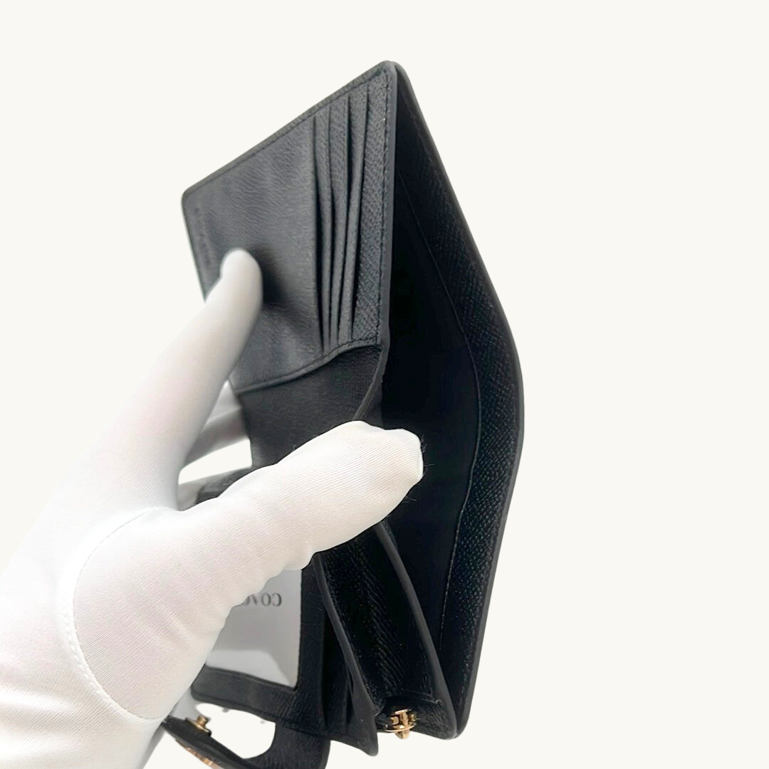 コーチ 二つ折り財布 / MEDIUM CORNER ZIP WALLET / ブラック クロスグレインレザー
