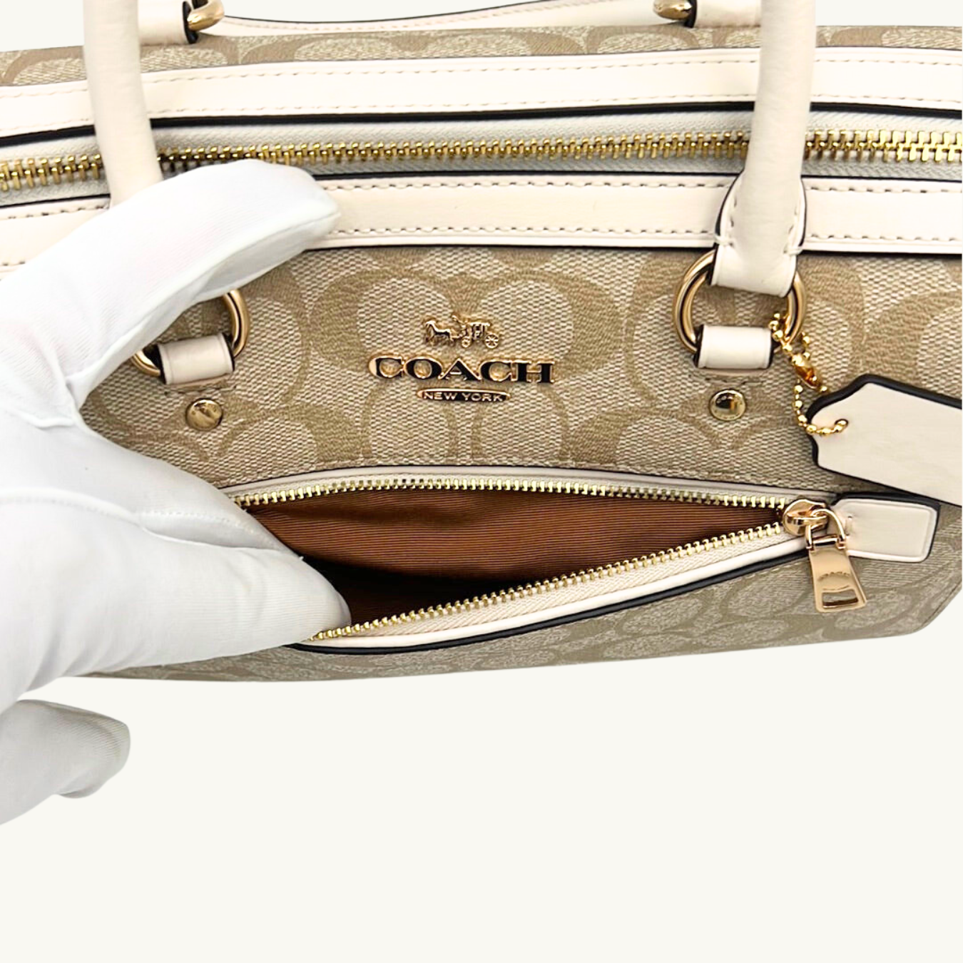 コーチ ハンドバッグ ショルダーバッグ / ROWAN SATCHEL / ライトカーキ チョーク シグネチャーコーテッドキャンバス