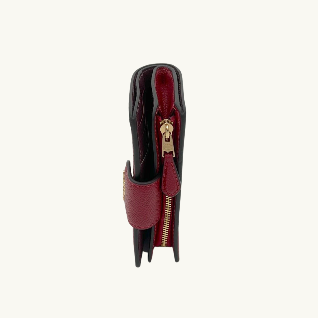 コーチ 二つ折り財布 / MEDIUM CORNER ZIP WALLET / レッド クロスグレインレザー