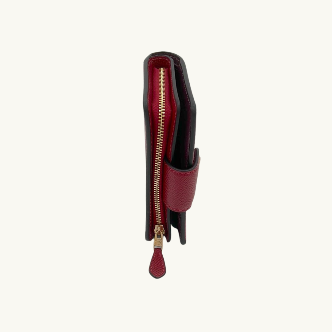 コーチ 二つ折り財布 / MEDIUM CORNER ZIP WALLET / レッド クロスグレインレザー