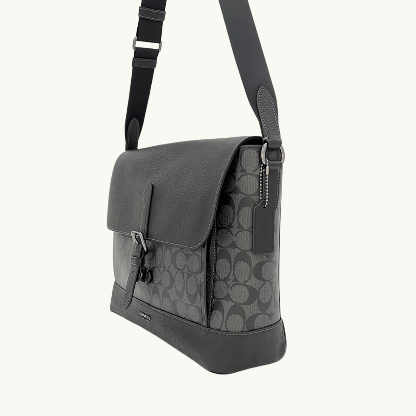 コーチ ブリーフケース メンズ / HUDSON MESSENGER IN SIGNATURE CANVAS / チャコール ブラック シグネチャーキャンバス&ペブルレザー