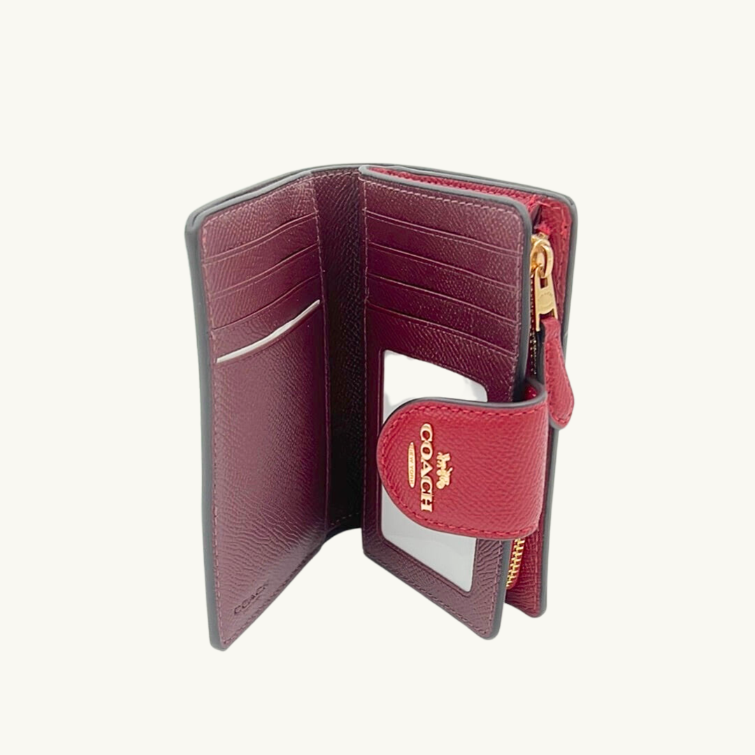 コーチ 二つ折り財布 / MEDIUM CORNER ZIP WALLET / レッド クロスグレインレザー