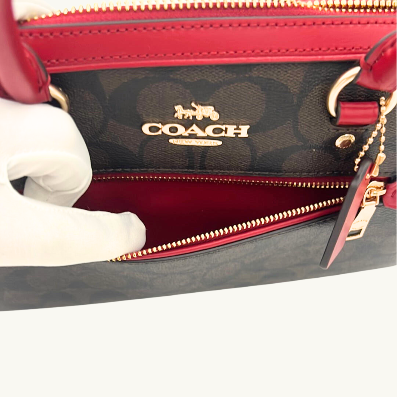 COACH ダークブラウン レッド ハンドバッグ コーチ ハンドバッグ ショルダーバッグ / ROWAN SATCHEL